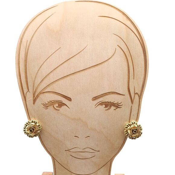 Vintage Golden Rose Clip-On Earrings - Picture 3 of 4